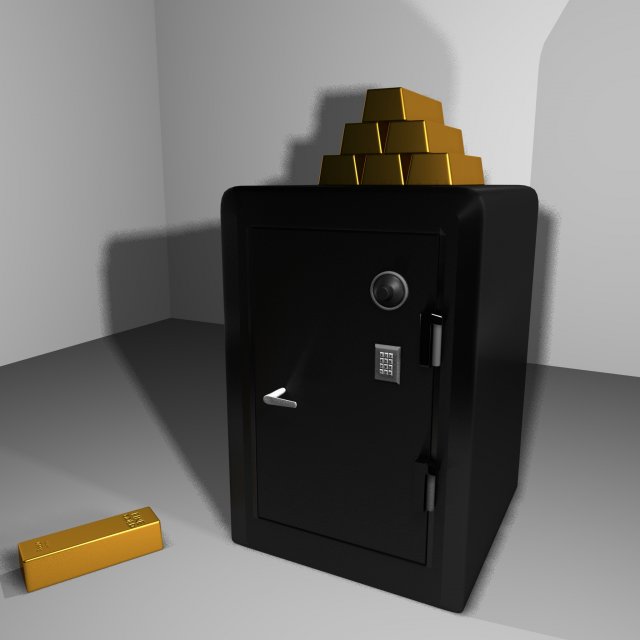 metal safe with gold bars 3D Model .c4d .max .obj .3ds .fbx .stl .blend 