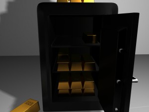 metal safe with gold bars 3D Model