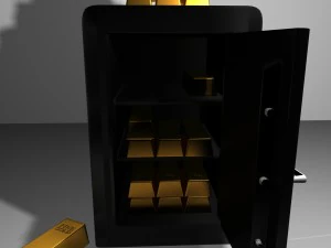metal safe with gold bars 3D Model