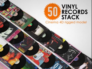 50 vinyl records stack rigged 3D Model