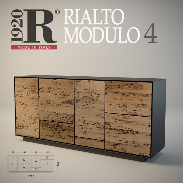 sideboard rialto modulo 4 riva 1920 Model 3D .c4d .max .obj .3ds .fbx .stl .blend 