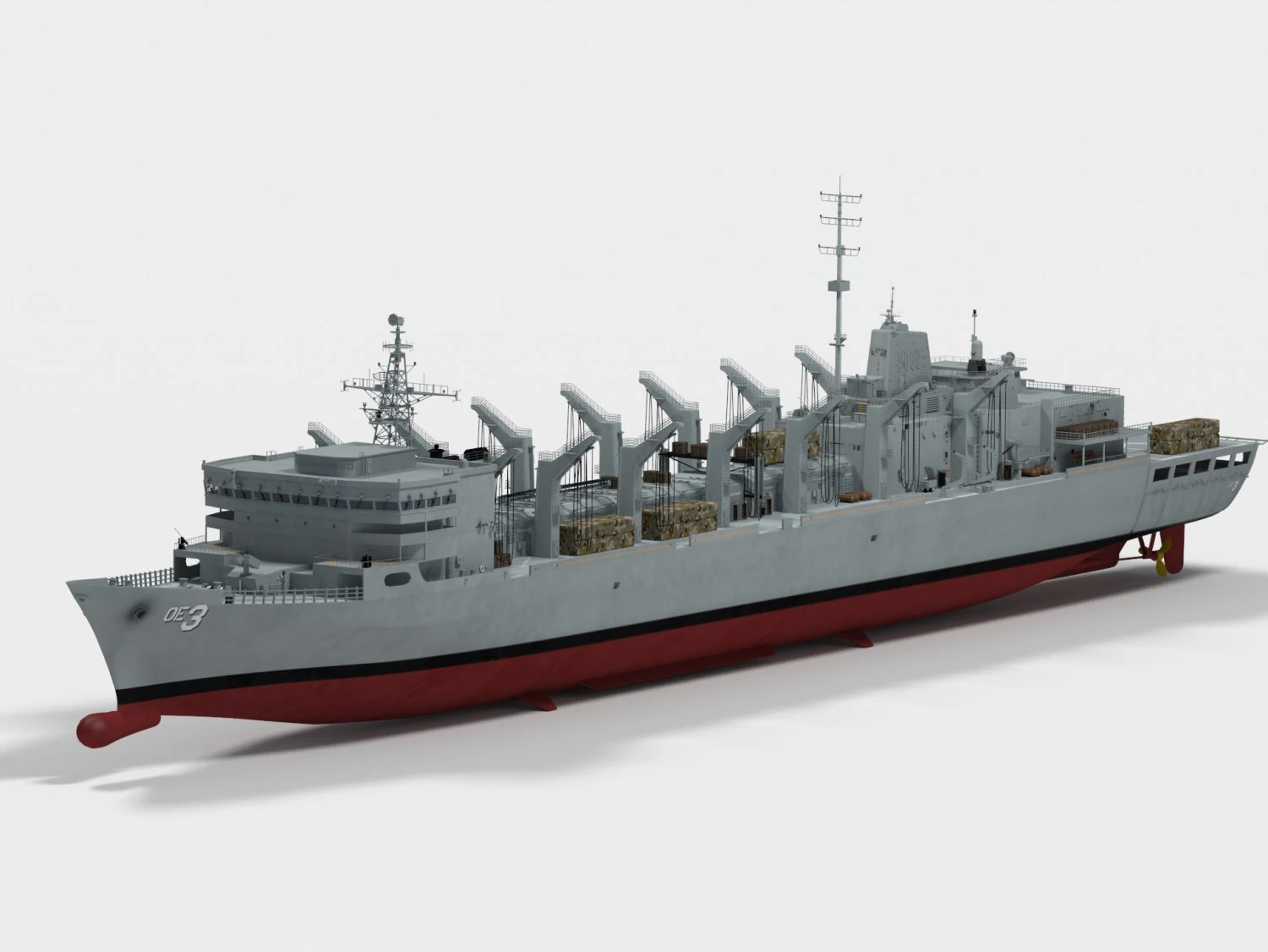 USS Seattle AOE-3 Sacramento class support ship 3D Model .c4d .max .obj .3ds .fbx .stl .blend 