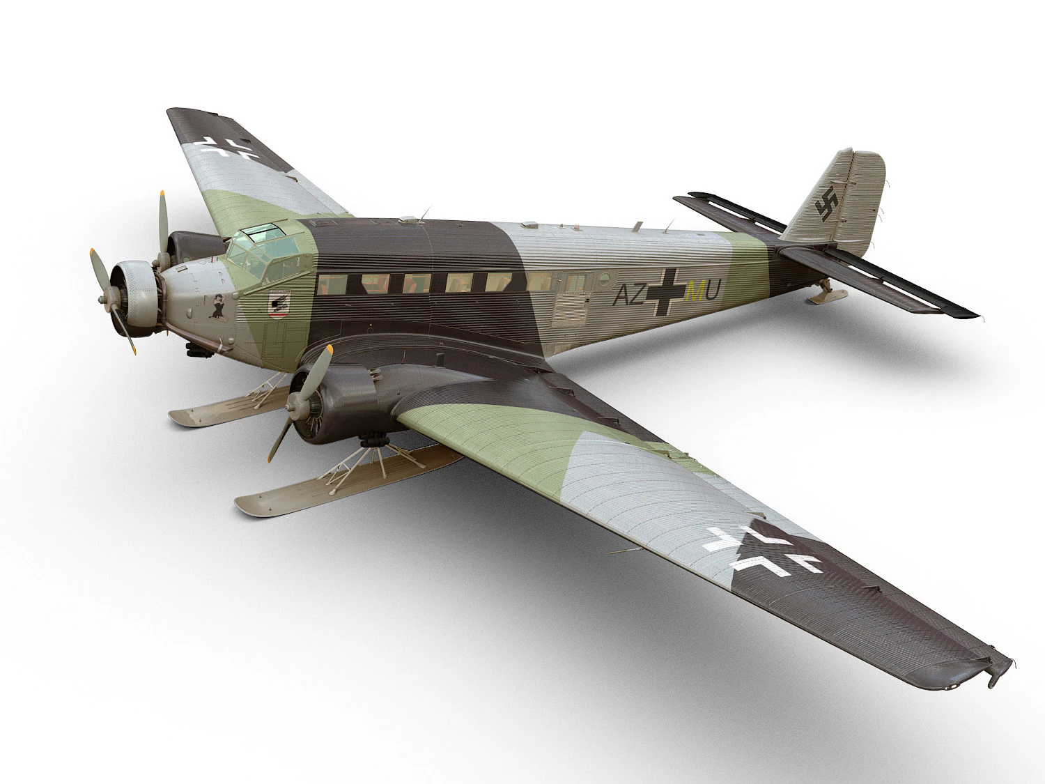 Junkers Ju-52 skies version 3D Model .c4d .max .obj .3ds .fbx .stl .blend