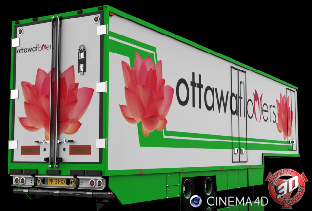 2 axle flower trailer 3D Model .c4d .max .obj .3ds .fbx .stl .blend 