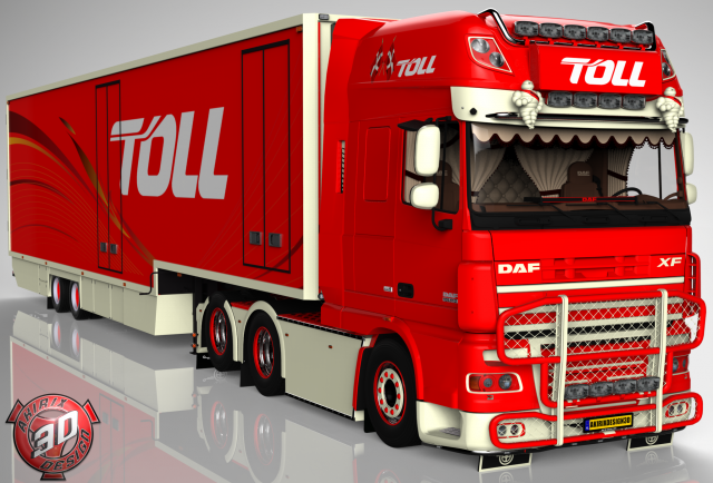 daf xf 105 6x2 2 axles flower trailer 3Dモデル .c4d .max .obj .3ds .fbx .stl .blend 