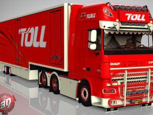 daf xf 105 6x2 2 轴花拖车 3D 模型