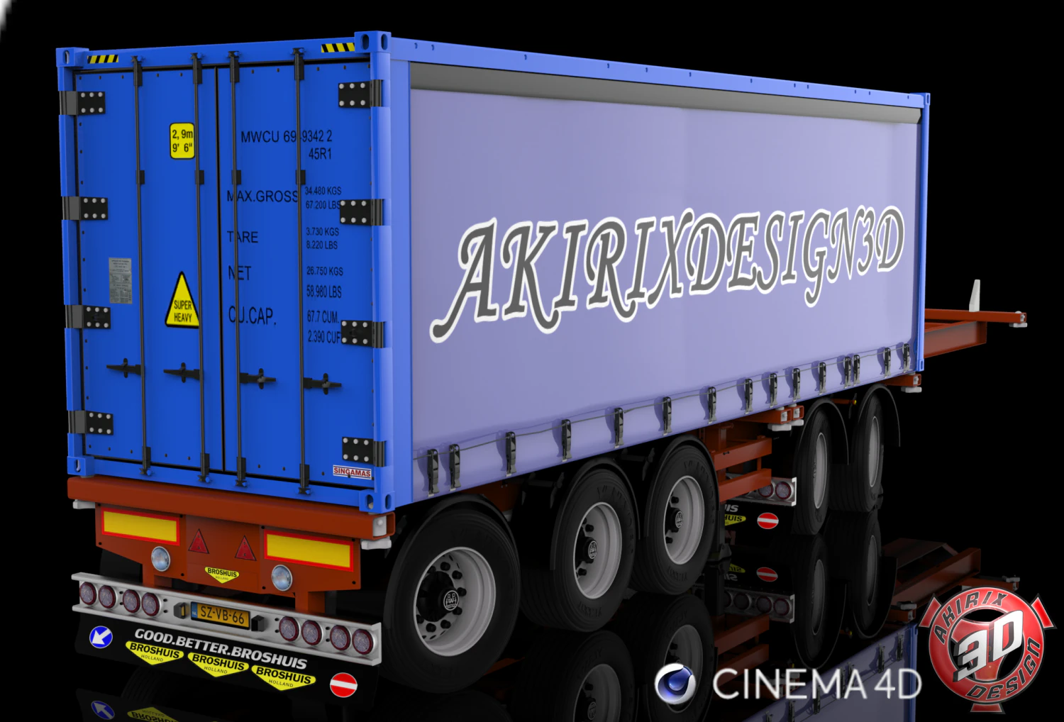 broshuis 2connect container trailer 3D Model .c4d .max .obj .3ds .fbx .stl .blend 