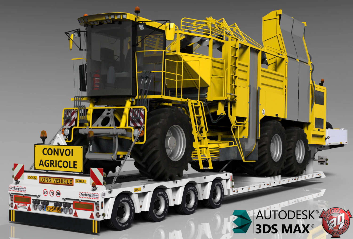 4 axles doll trailer 3D Model .c4d .max .obj .3ds .fbx .stl .blend 
