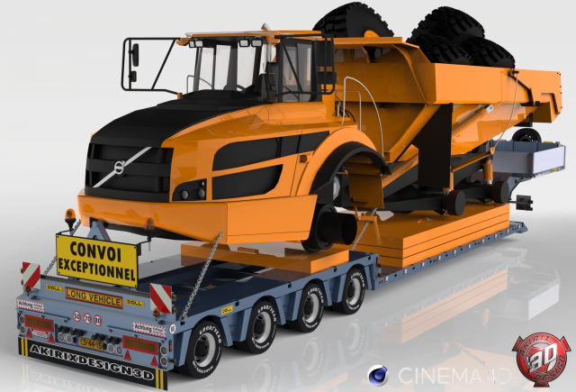 4 axles doll trailer with volvo dumper v1 3D मॉडल .c4d .max .obj .3ds .fbx .stl .blend 