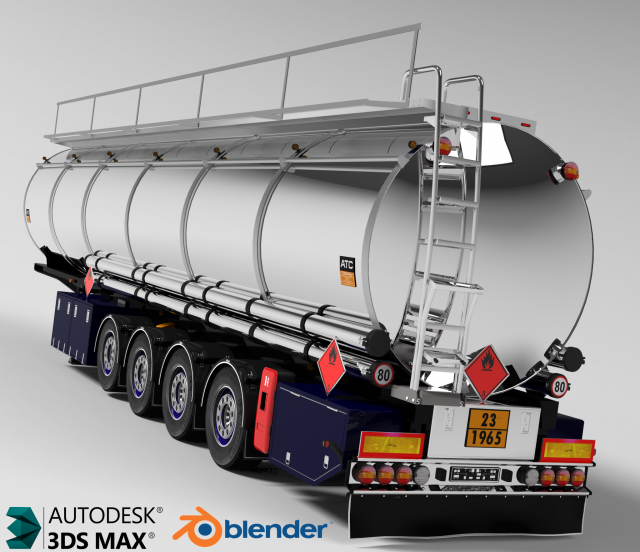 fuel chromed tanker trailer 3D 模型 .c4d .max .obj .3ds .fbx .stl .blend 