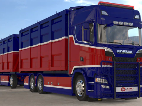 Тандемний причіп-контейнер 3D Scania S730 3D Модель