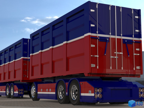 3D Scania S730 Tandem Container Trailer 3D Model