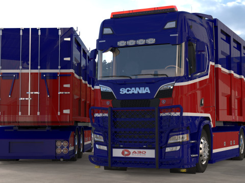 3D Scania S730 Tandem Container Trailer 3D Model