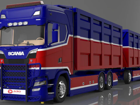 3D Scania S730 Tandem Container Trailer 3D Model