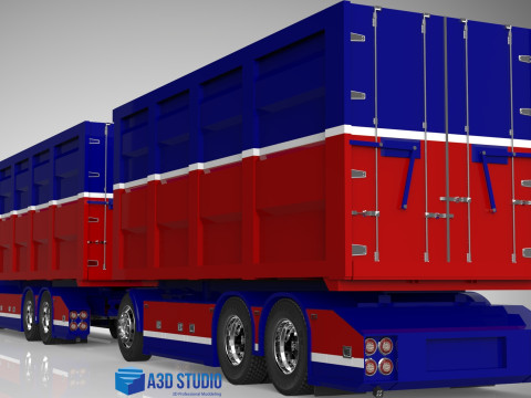 3D Scania S730 Tandem Container Trailer 3D Model