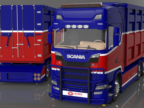 3D Scania S730 Tandem Container Trailer 3D Model