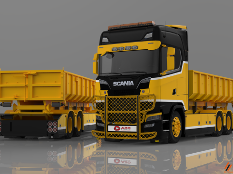 3D Scania S730 Tandem HKL Container With Trailer 3D Model