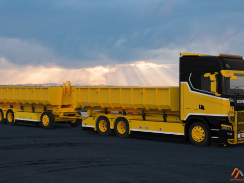 3D Scania S730 Tandem HKL Container With Trailer Model 3D