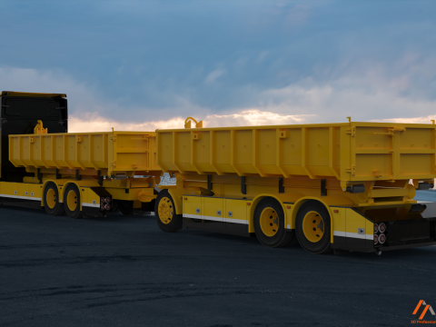 3D Scania S730 Tandem HKL Container With Trailer Model 3D
