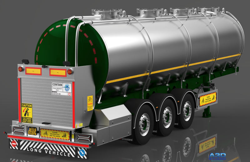 3D Crossland Milk Tanker Trailer Model 3D 모델 .c4d .max .obj .3ds .fbx .stl .blend