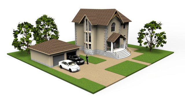 modern house with interior garage terrain 3D मॉडल .c4d .max .obj .3ds .fbx .stl .blend 