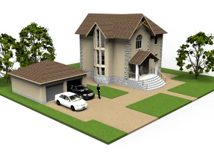 сучасний будинок з внутрішнім гаражем 3D Модель