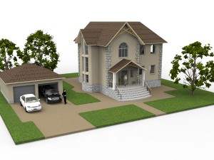 modern house with interior garage terrain 3D मॉडल