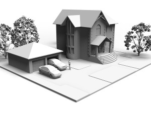 modern house with interior garage terrain 3D मॉडल