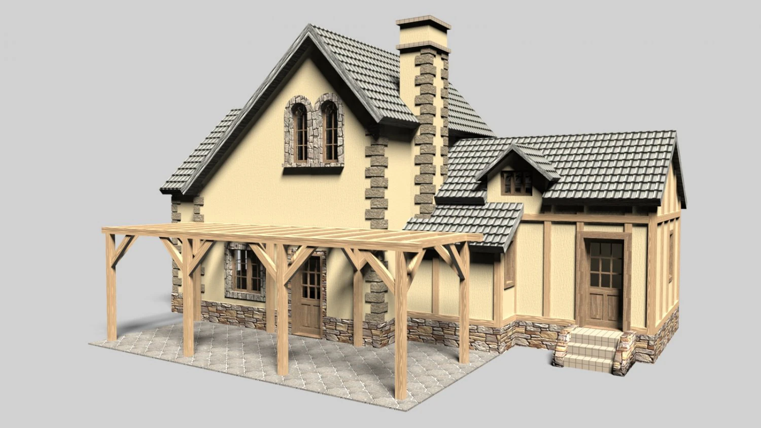 сімейний будинок 3D Модель .c4d .max .obj .3ds .fbx .stl .blend 