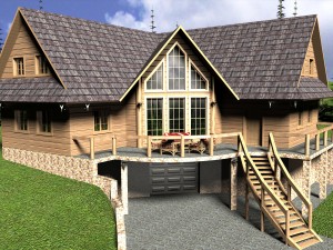 log house with garage 3D Model