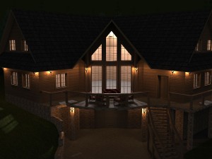 log house with garage Modello 3D