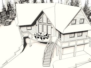 log house with garage Modello 3D