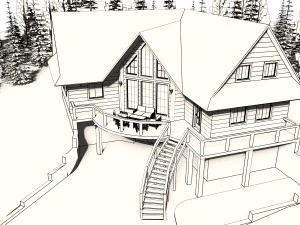 log house with garage 3D Model