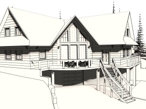 log house with garage Modello 3D
