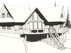log house with garage 3D Model