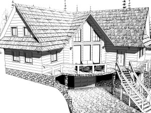 log house with garage Modello 3D