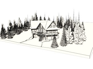 log house with garage Modello 3D