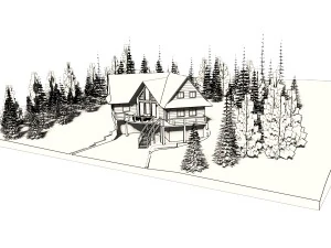 log house with garage 3D Model
