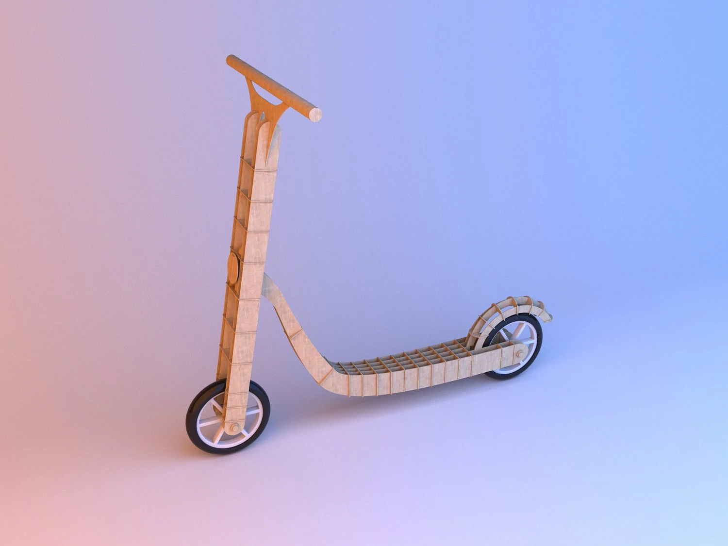 parametric handmade wood scooter 3D Model .c4d .max .obj .3ds .fbx .stl .blend 