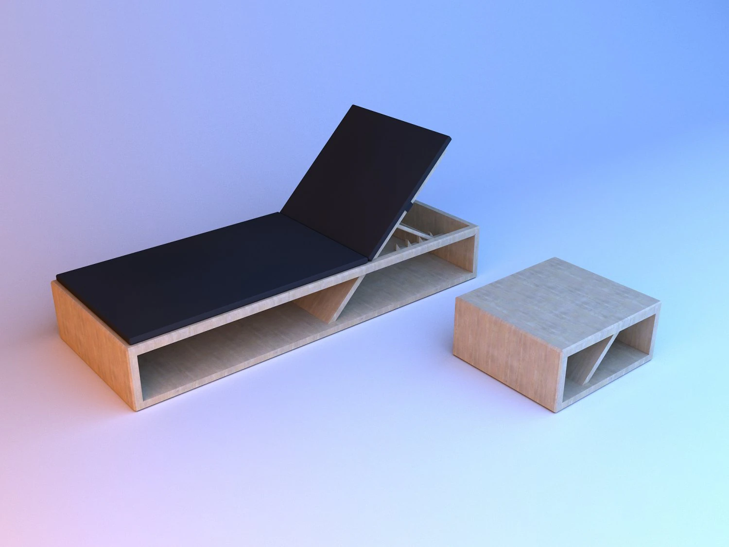 wood beach lounger 3D Model .c4d .max .obj .3ds .fbx .stl .blend 