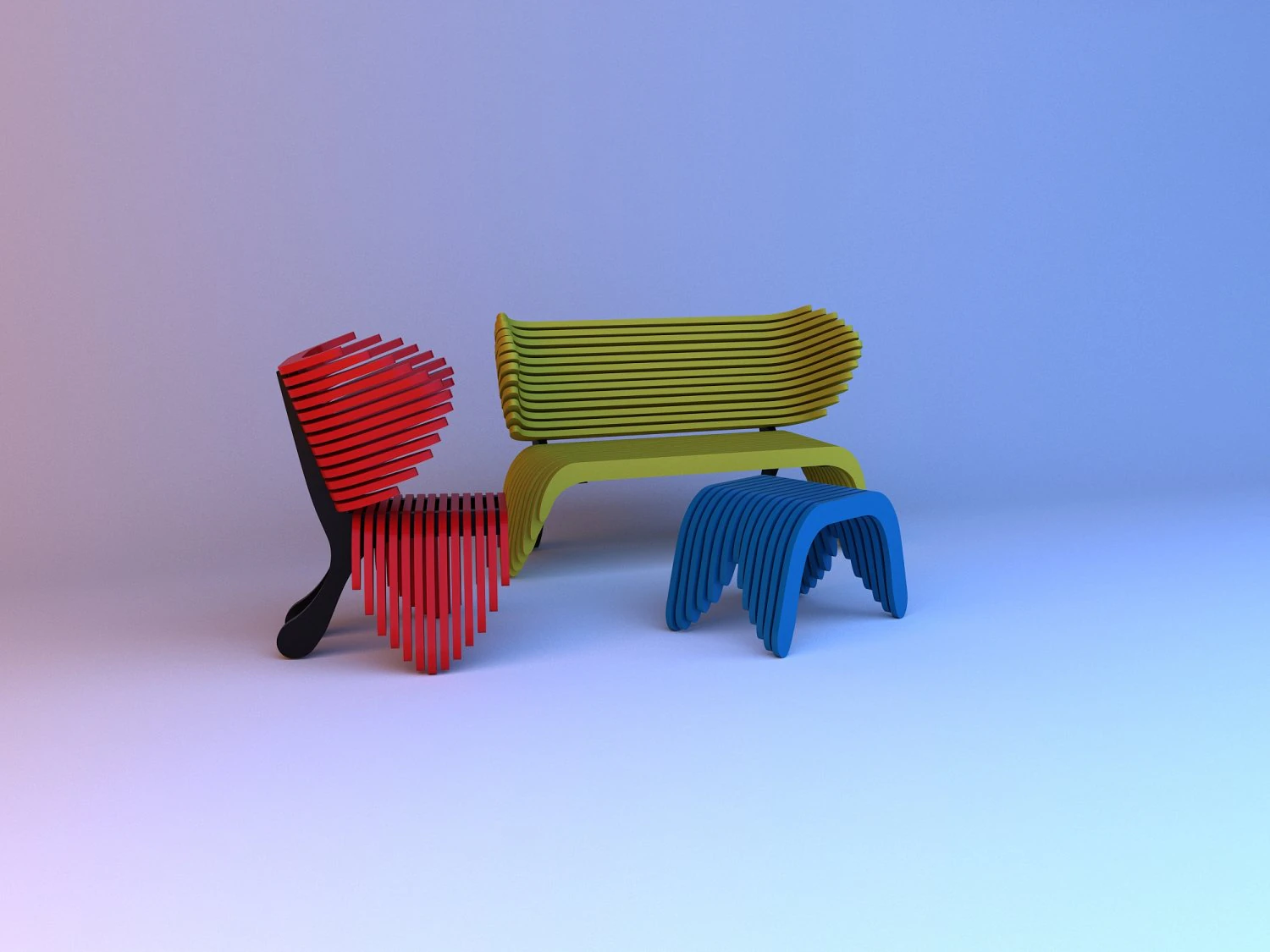 parametric set furniture 3D Model .c4d .max .obj .3ds .fbx .stl .blend 