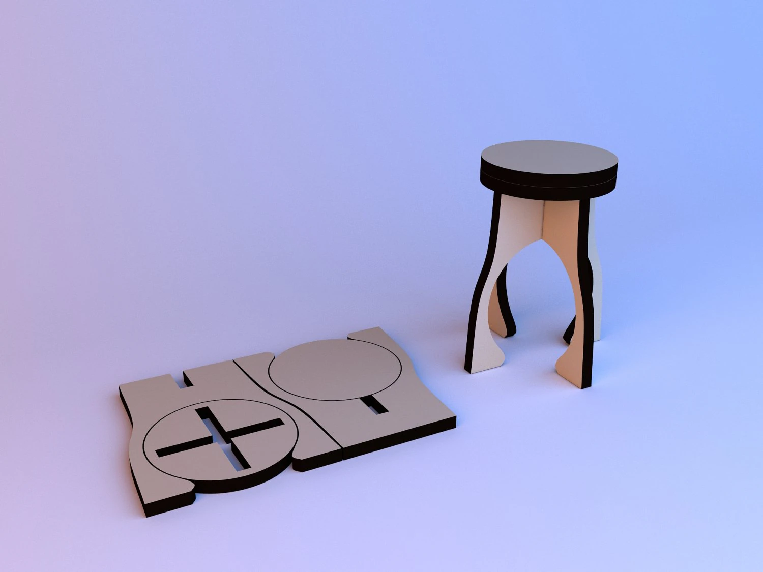 3d puzzle chair wood 3D Model .c4d .max .obj .3ds .fbx .stl .blend 
