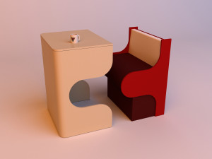 wood table and leather sofa - puzzle Modelo 3D