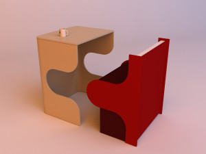 wood table and leather sofa - puzzle Modelo 3D