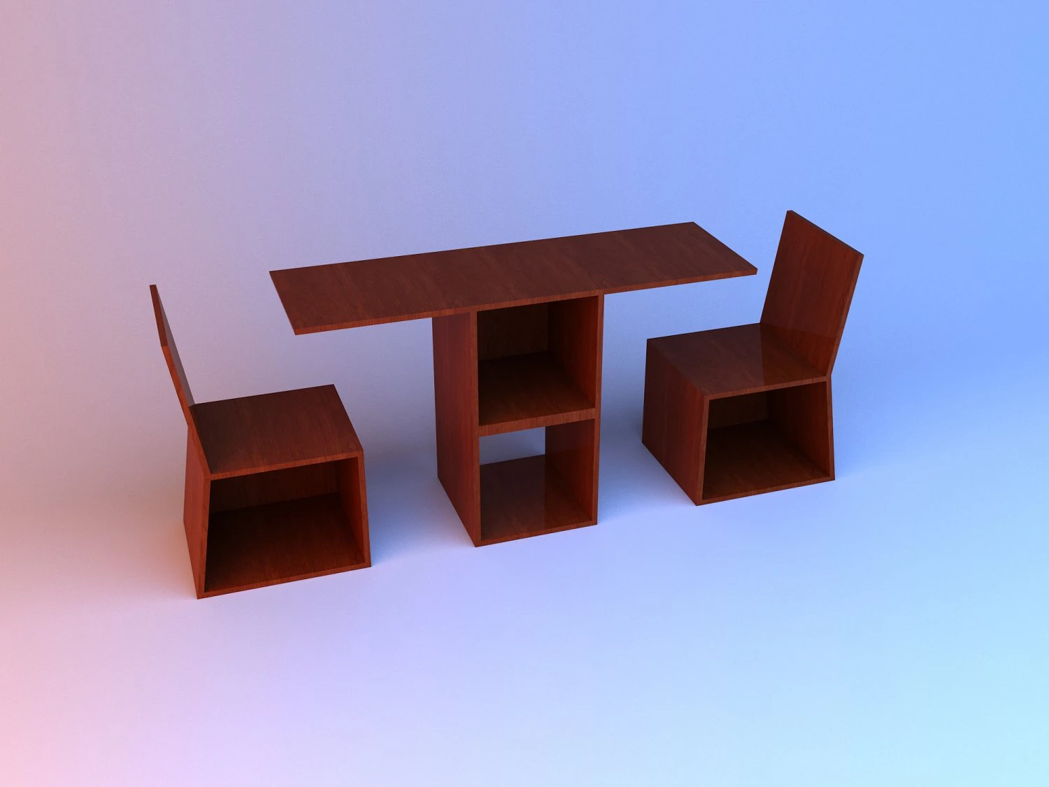 wood loft table and two chairs 3D Model .c4d .max .obj .3ds .fbx .stl .blend