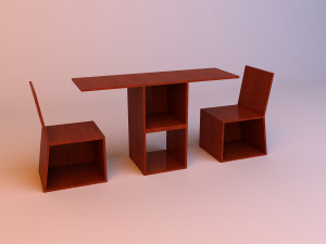 wood loft table and two chairs 3D Model