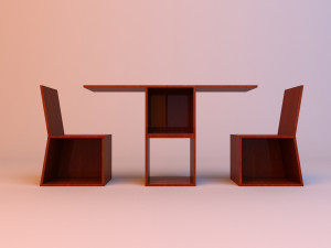 wood loft table and two chairs 3D Model