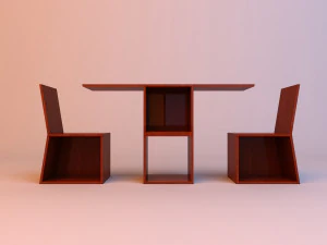wood loft table and two chairs 3D Model