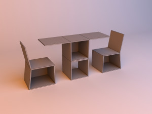 wood loft table and two chairs 3D Model