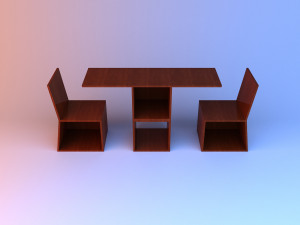 wood loft table and two chairs 3D Model